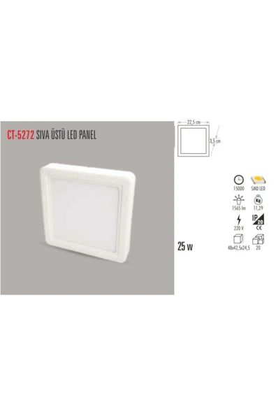 Cata Ct-5272 25w/6400k Alm. S.ü Led Armatür Kare (beyaz) ürün görseli 1