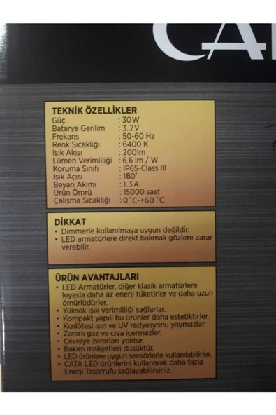 Cata 7315 Solar Set Üstü Beyaz Işık 30w - Resim 4