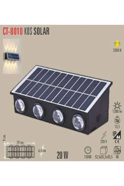 Cata 20w Dış Mekan Modern Aplik Kos Solar 3200K CT-8010 %50 indirim ürün görseli 1