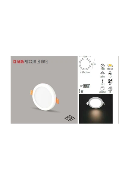 Cata Ct-5645 6w/3200k Plus Led Panel Armatür(G.IŞIĞI) ürün görseli 1