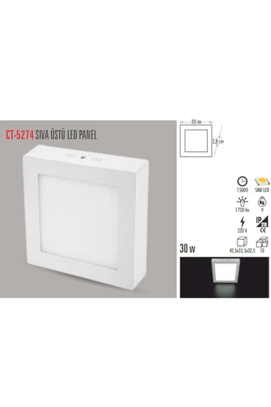 Cata Ct-5274 30w/6400k Alm. S.ü Led Armatür Kare (beyaz) ürün görseli 1