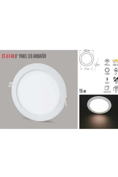 Cata Ct-5148 15w/6500k Alm. Panel Led Armatür (BEYAZ) ürün görseli 1