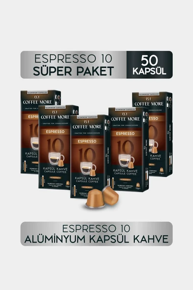 Coffee More 10 Espresso Kapsül Kahve 10 x 5 Paket ( 50 Adet ) Nespresso Uyumlu ürün görseli 1