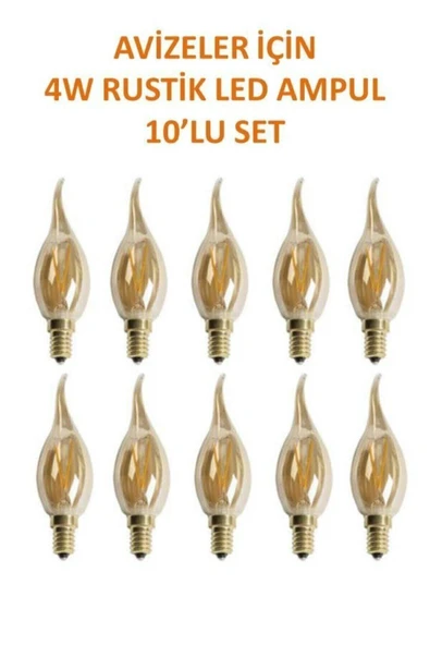 Cata Rustik Led Avizeler Için Ince Duylu Ampul 4w Amber Renk 10'lu Set Amber Renk ürün görseli 1