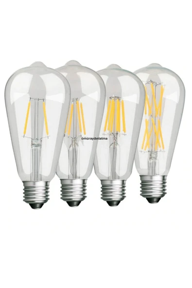 ÖmürAydınlatma Cata Flamanlı Şeffaf Rustik Led Ampul St64 Armut 8 Watt 4 Adet ürün görseli 1