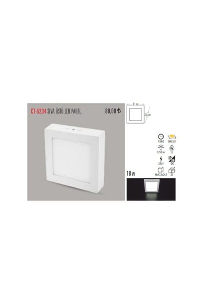 Cata Ct-5234 18w/6400k Sıvaüstü Led Armatür Kare (BEYAZ) ürün görseli 1