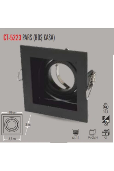 Cata CT-5223 PARS KARE SİYAH SPOT(BOŞ KASA-6ADET) CATA ürün görseli 1