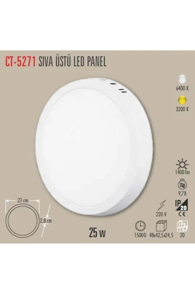 Cata Ct-5271 25w Sıva Üstü Damla Led Armatür 6400k Beyaz Işık ürün görseli 1