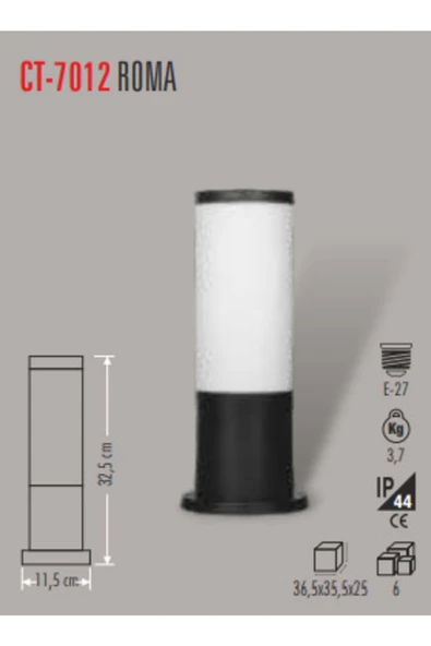 Cata Ct-7012 Roma Bahçe Armatürü(32,5CM E27 AMPULSUZ) ürün görseli 1