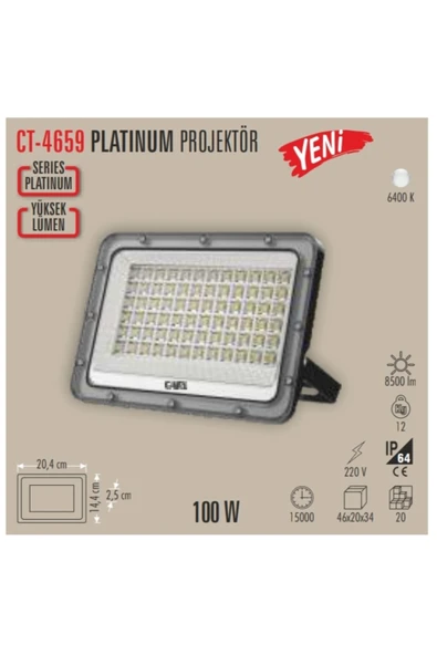 zey teknoloji cata 100 watt projektör beyaz ışık ürün görseli 1