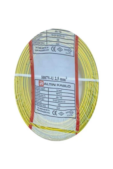 Altın Kablo 2.5 mm NYA SARI KABLO HO7V-U 100Metre ürün görseli 1