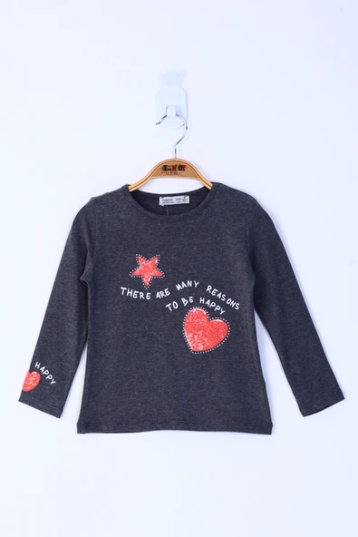 Toontoy Kız Çocuk Relax Fit Bisiklet Yaka Baskılı Pul İşlemeli Sweatshirt - 31/1 penye ürün görseli 1