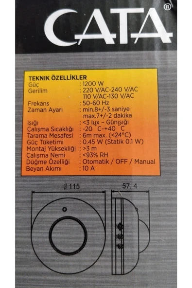 Cata Ct-9243 Tavan Hareket Sensörü 360 Derece - Resim 5