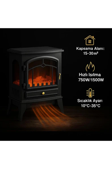 ATLT ATLANTİS 2000W CATA MARKA ŞÖMİNE ELEKTİRİKLİ ISITICI MODERN CT-6050 TERMAL DEVRE KESİCİ 15-30M2 ALANDA ETKİ ürün görseli 1