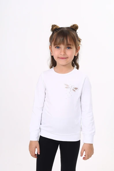 Toontoy Kız Çocuk Baskılı Bisiklet Yaka Uzun Kollu Tişört ürün görseli 1