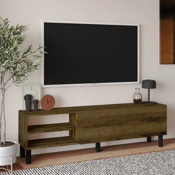 İnarch Dizayn River 150 cm Modern TV Sehpası – Kapaklı ve Raflı Tasarım  Antik Ceviz ürün görseli 1