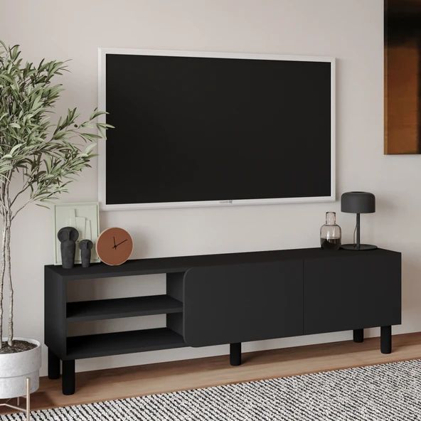 İnarch Dizayn River 150 cm Modern TV Sehpası – Kapaklı ve Raflı Tasarım  Antrasit ürün görseli 1
