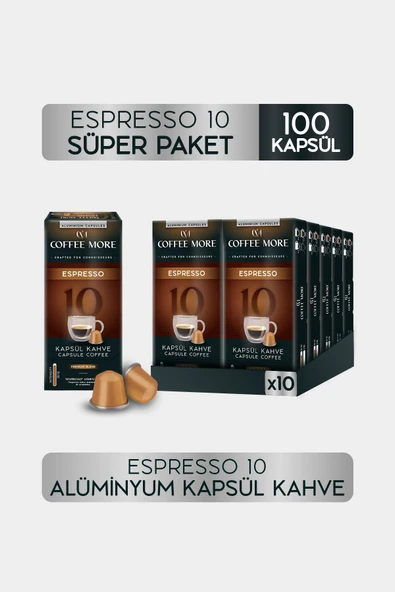 Coffee More 10 Espresso Kapsül Kahve 10 x 10 Paket ( 100 Adet ) Nespresso Uyumlu ürün görseli 1
