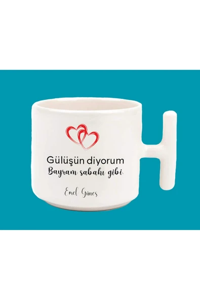 hesaplisiburada Gülüşün diyorum bayram sabahı gibi T kulplu baskılı kupa bardak ürün görseli 1