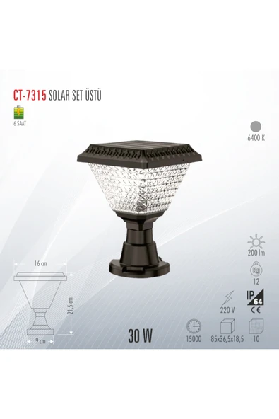 Cata CT-7315 SOLAR SET ÜSTÜ BEYAZ IŞIK ürün görseli 1