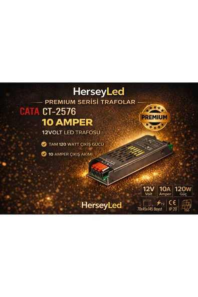 Cata CT-2576 10 Amper 12V ŞERİT LED TRAFOSU 120W SLİM MODEL ürün görseli 1