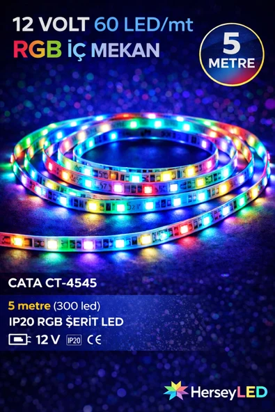 Cata 3 Çipli İç Mekan RGB Şerit Led CT-4545 5mt/pk ürün görseli 1
