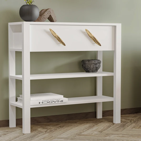 İnarch Dizayn Henric 90 cm Tek Kapaklı Modern Dresuar – Raflı Konsol & Antre Dolabı  Beyaz ürün görseli 1