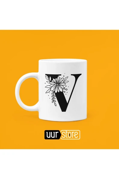 UUR STORE V Harfi Baskılı Porselen Kupa 330ml ürün görseli 1
