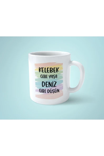 hesaplisiburada Kelebek Gibi Yaşa , Deniz Gibi Düşün Baskılı Kupa Bardak ürün görseli 1