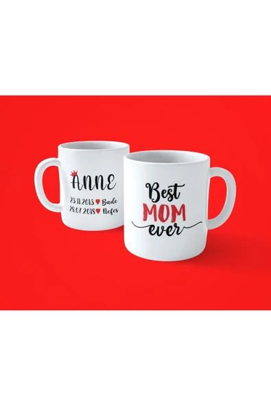 hesaplisiburada Annelere Özel Doğum Tarihli Best Mom Ever Baskılı Kupa Bardak ürün görseli 1