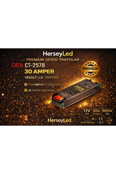 Cata CT-2578 30 Amper 12V ŞERİT LED TRAFOSU (360W) (SLIM-FANSIZ) ürün görseli 1