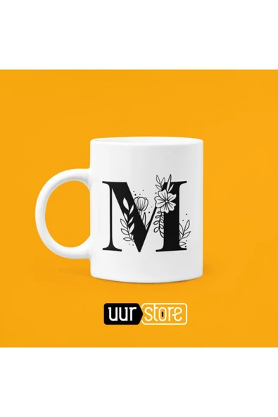 UUR STORE M Harfi Baskılı Porselen Kupa 330ml ürün görseli 1