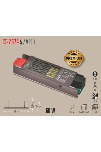 Cata CT-2574 12V 5AMPER 60W LED TRAFO - Resim 2