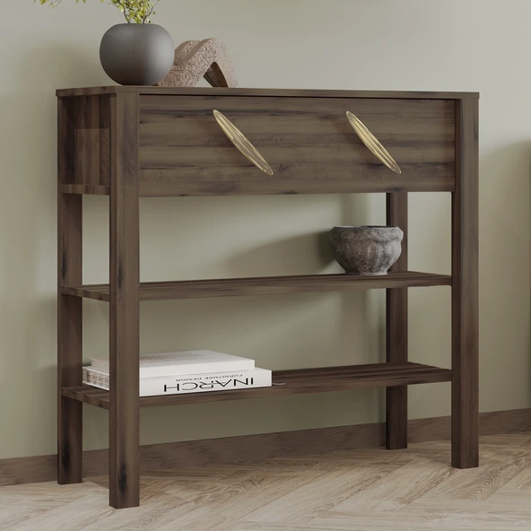 İnarch Dizayn Henric 90 cm Tek Kapaklı Modern Dresuar – Raflı Konsol & Antre Dolabı  Antik Ceviz ürün görseli 1