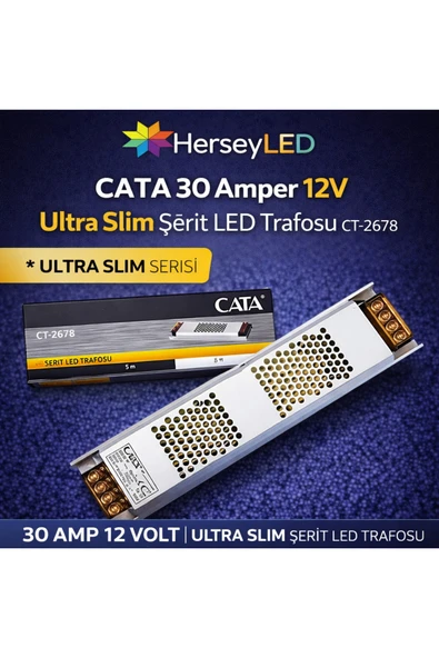 Cata 30 Amper 12v Ultra Slim Şerit Led Trafosu CT-2678 ürün görseli 1