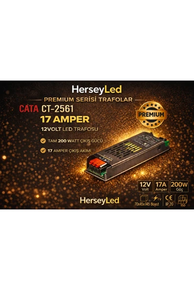 Cata CT-2561 17 Amper 12V Şerit Led Trafosu (200W) (Slim-Fansız) CT-2561 ürün görseli 1