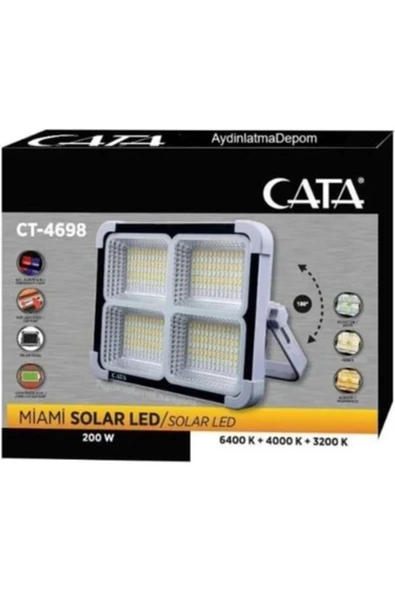 Cata 200W SOLAR LED PROJEKTÖR TAŞINABİLİR - Resim 4