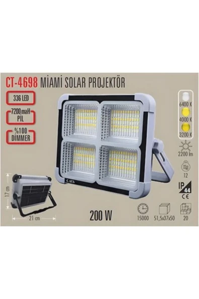 Cata 200W SOLAR LED PROJEKTÖR TAŞINABİLİR - Resim 2
