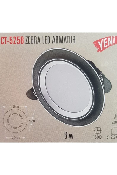Cata Ct-5258 6w 6400k Beyaz Işık Zebra Led Armatür (siyah Krom) Kasa 10 Adet ürün görseli 1
