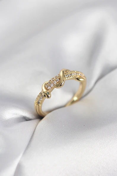 Gold Renk Zirkon Taşlı Sarmal Yılan Model Kadın Yüzük TJ-BYK4068 ürün görseli 1