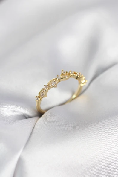 Zirkon Taşlı Pirinç Gold Renk Kadın Yüzük TJ-BYK4137 ürün görseli 1