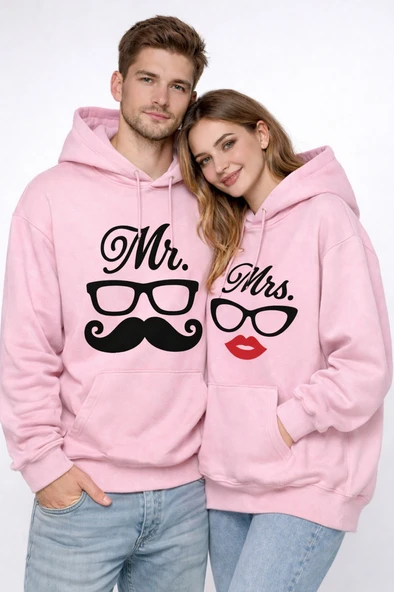 Mr Mrs Baskılı Sevgili Kombini Oversize Hoodie Seti Unisex Sevgililer Günü Özel Tasarım ürün görseli 1