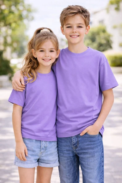Unisex Basic Kısa Kollu Çocuk T-Shirt - Resim 9