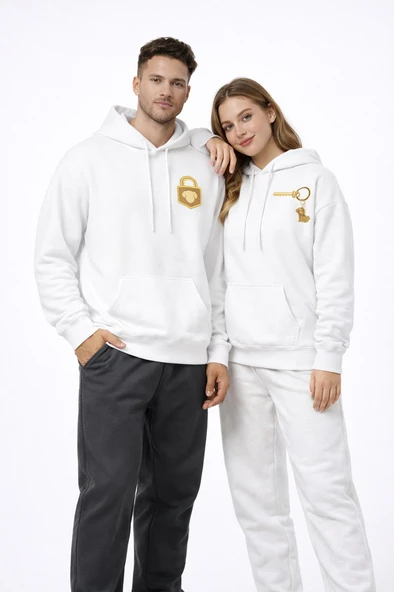 Sevgili Kombini Kilit Anahtar Baskılı Oversize Hoodie Seti Çift Hoodie 14 Şubat Sevgililer Günü Özel ürün görseli 1