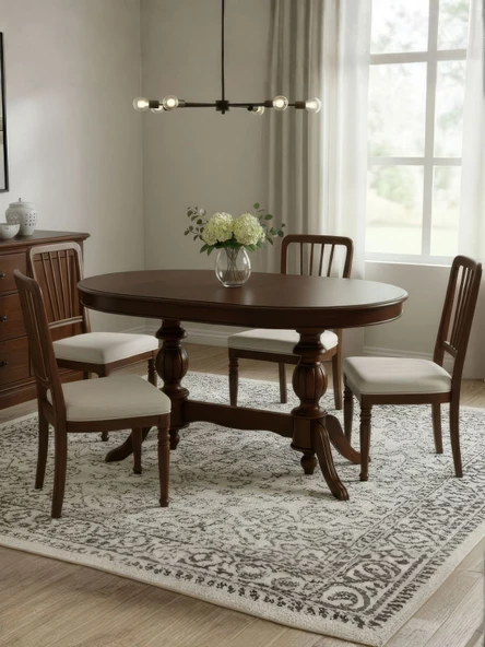 Montclair Çift Baba Ayaklı Masif Ahşap Oval Yemek Masası 90x140 ürün görseli 1