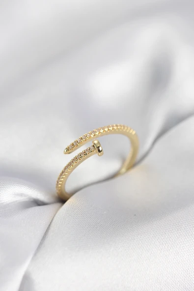 Çivi Model Zirkon Taşlı Gold Renk Kadın Yüzük TJ-BYK4076 ürün görseli 1
