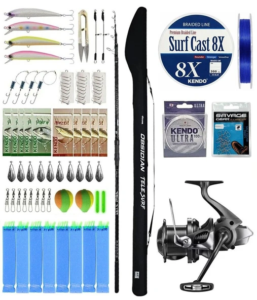 YekOutdoor Pro Olta Seti Okuma Obsidian Super Light Tele Surf 420cm 100-220gr Olta Kamışı&Shimano Makina Aerlex XTC 14000 ürün görseli 1