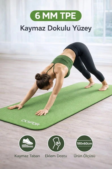 Profesyonel TPE Yoga Matı 6 mm – Kaymaz Taban Çift Katmanlı Spor Matı ürün görseli 1