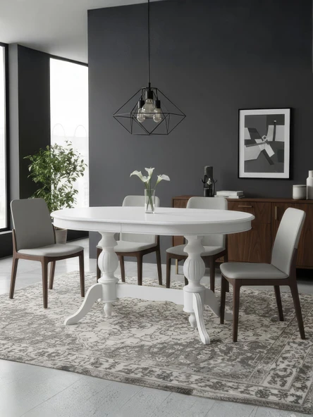 Lindon Çift Baba Ayaklı Açılır Masif Ahşap Oval Yemek Masası 100x170 ürün görseli 1