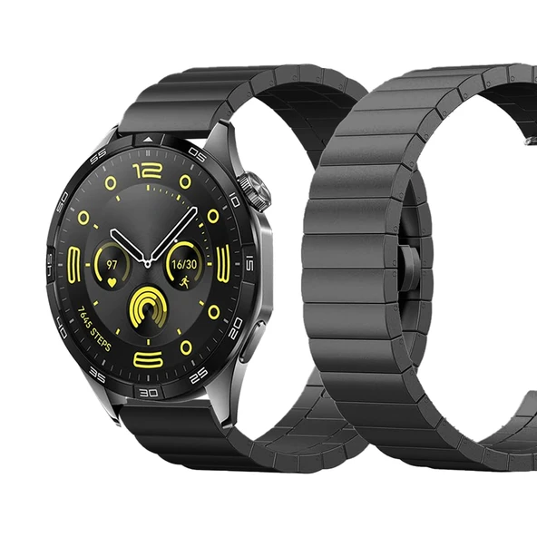 Huawei Watch GT4 46mm Uyumlu Premium Solid Gövde Güvenli Kilit Paslanmaz Çelik Metal Kordon  Siyah ürün görseli 1